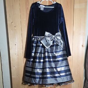 Bonnie Jean Navy Dress with Silver Accents